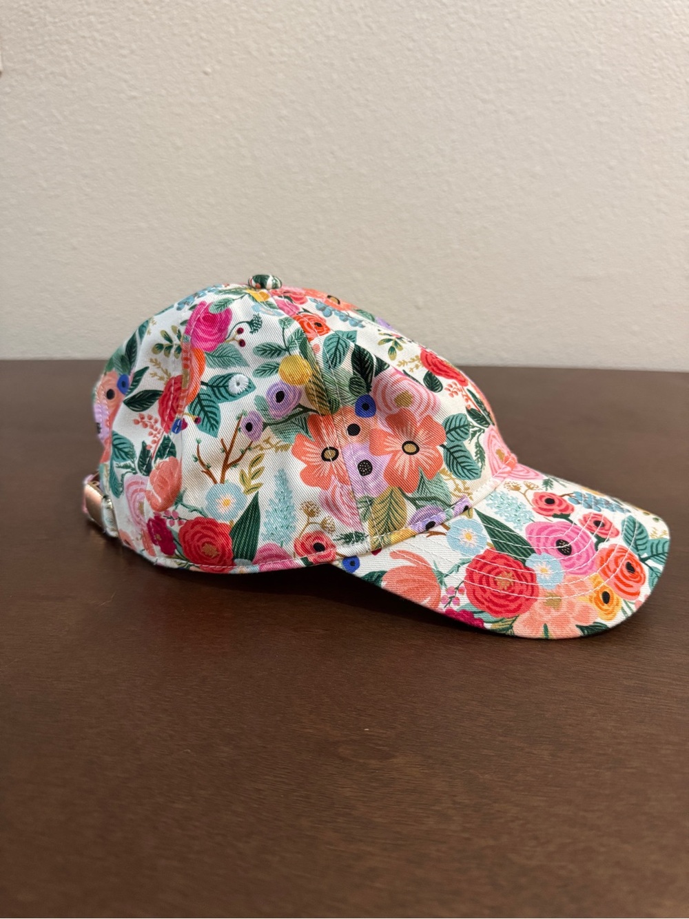 Rifle Paper Co. Floral Cotton Baseball Cap in White, Pink, Green, Coral - Picture 3 of 6
